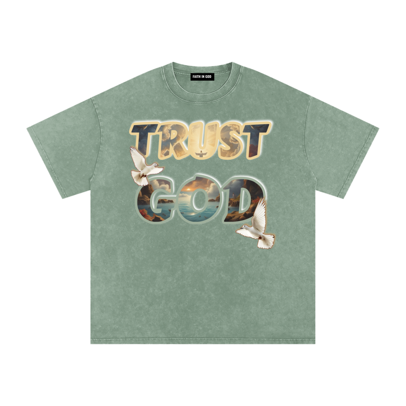"TRUST GOD" Washed Oversized Cotton T-Shirt