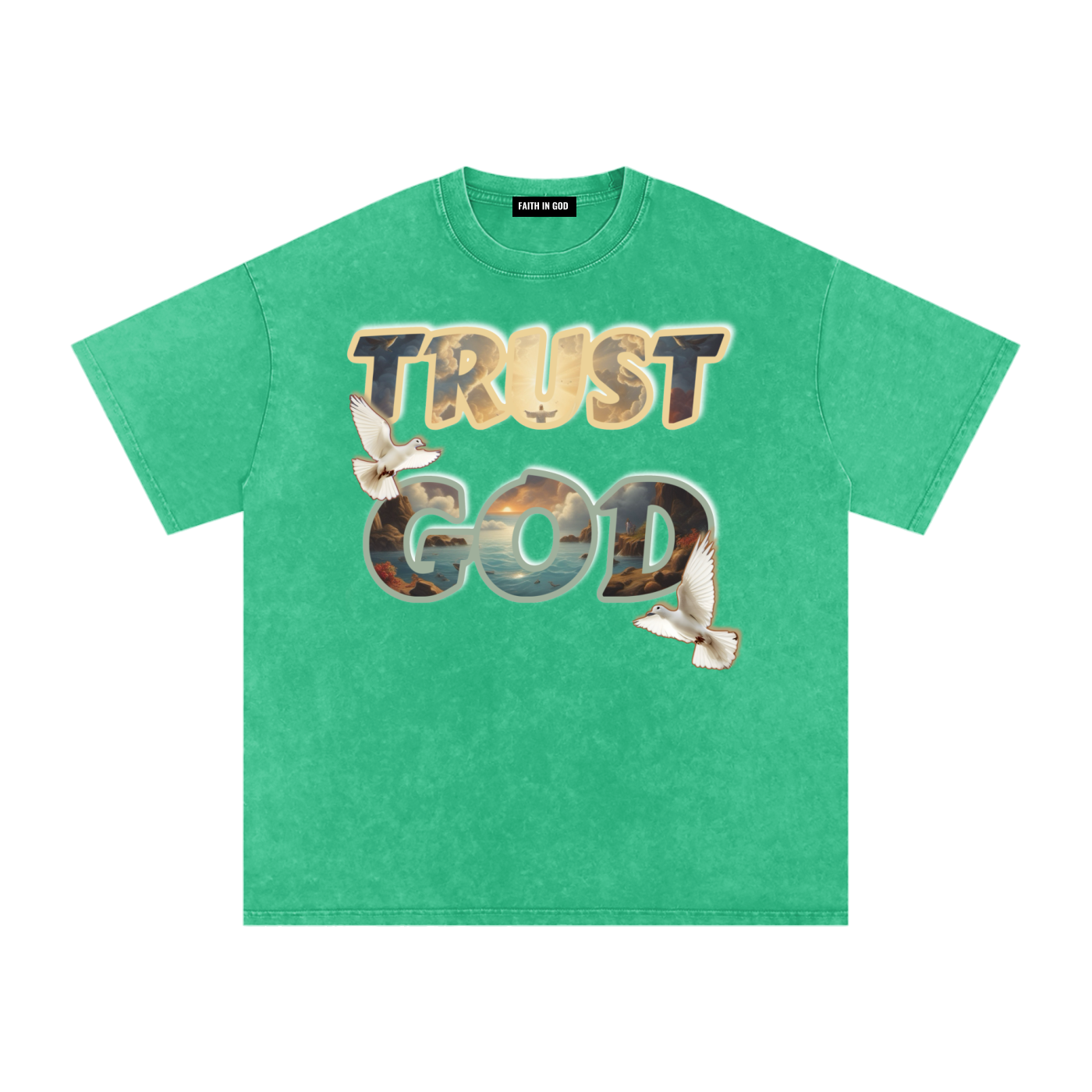"TRUST GOD" Washed Oversized Cotton T-Shirt