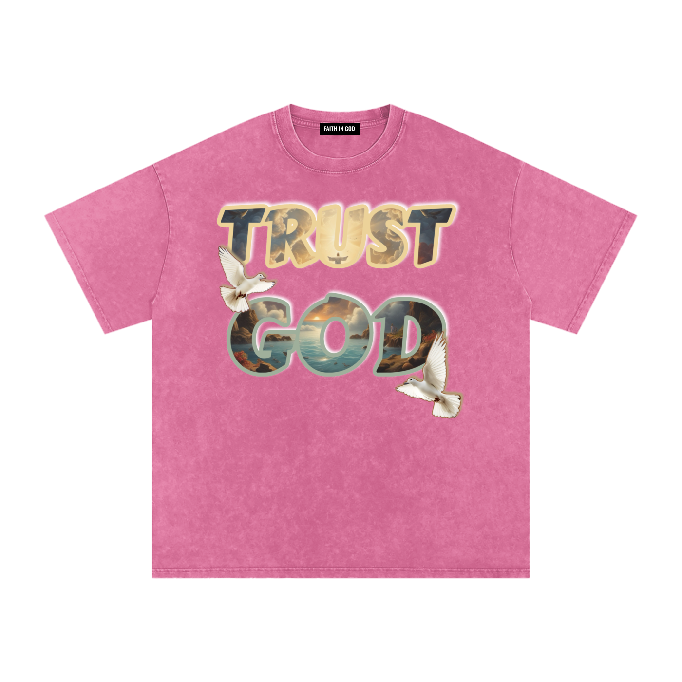 "TRUST GOD" Washed Oversized Cotton T-Shirt