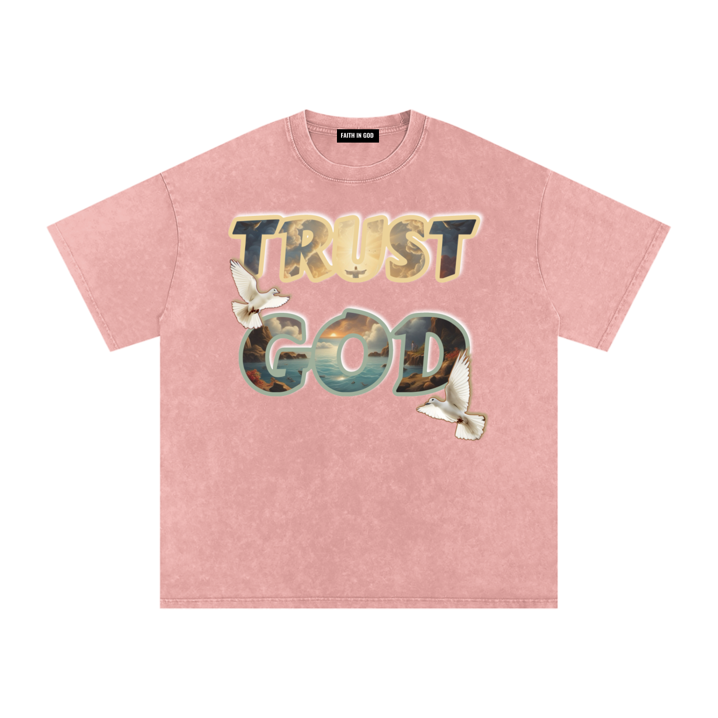 "TRUST GOD" Washed Oversized Cotton T-Shirt
