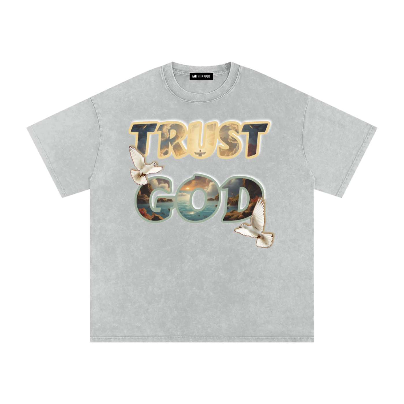 "TRUST GOD" Washed Oversized Cotton T-Shirt