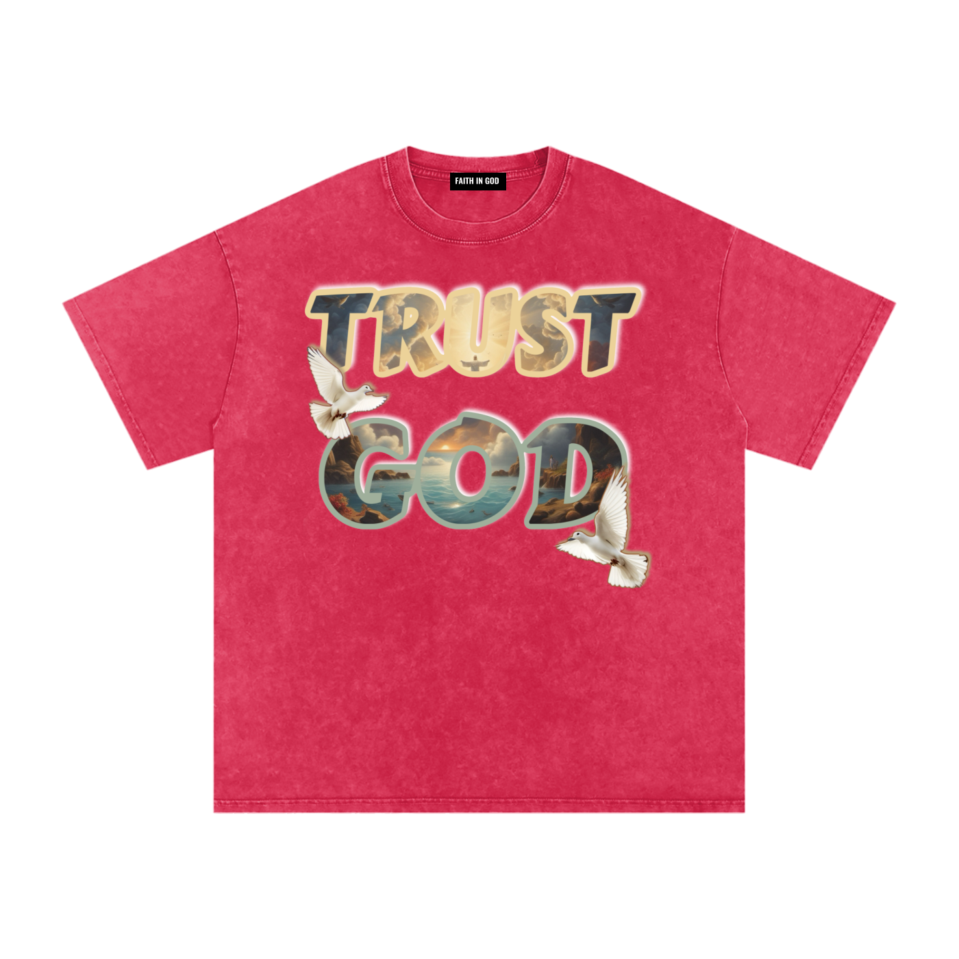 "TRUST GOD" Washed Oversized Cotton T-Shirt