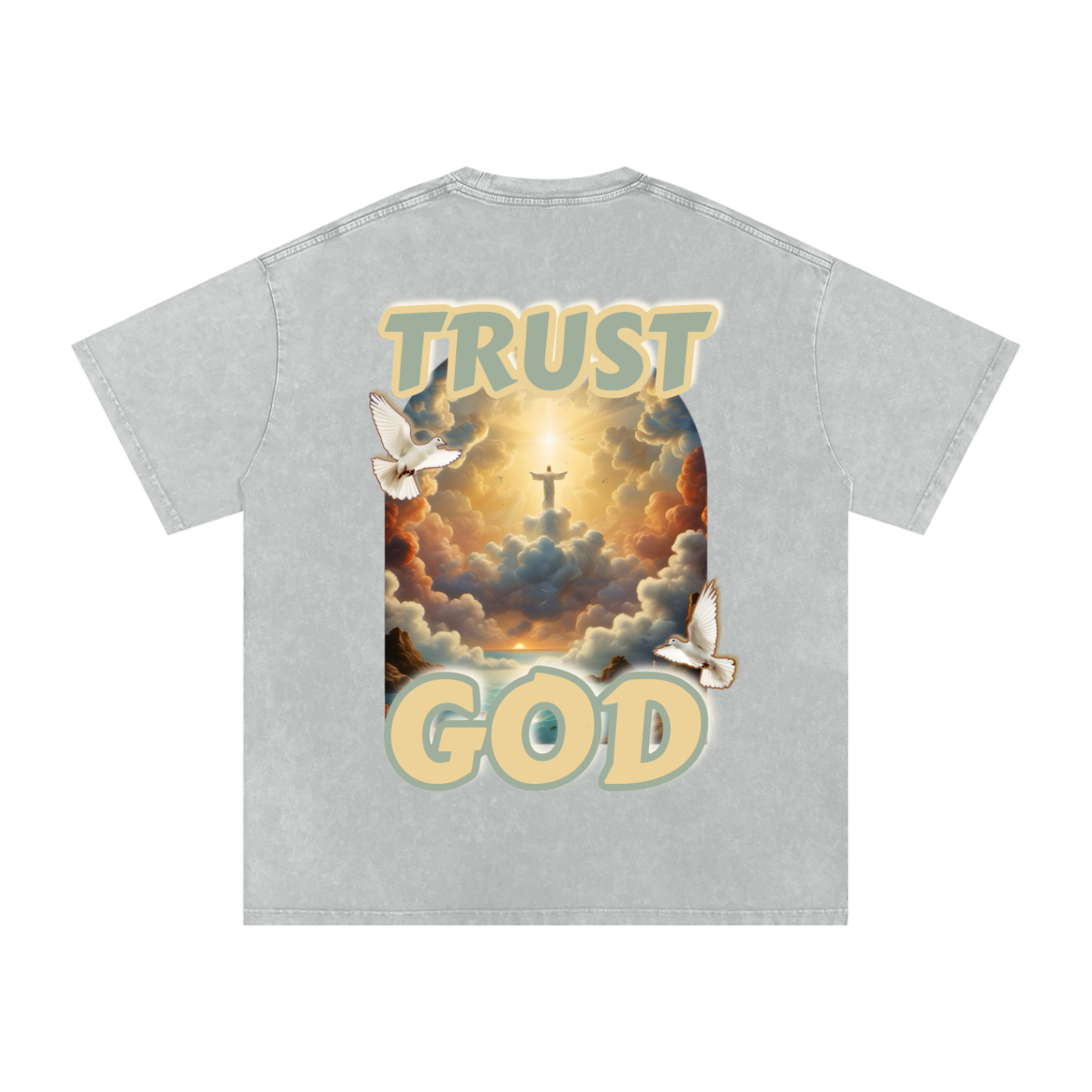 "TRUST GOD" Washed Oversized Cotton T-Shirt