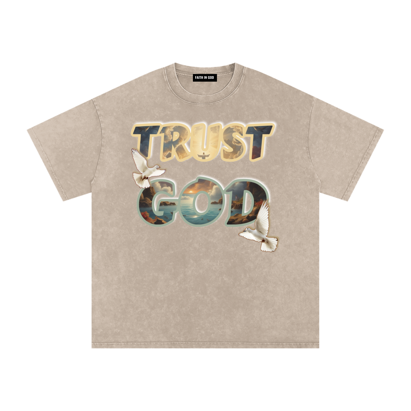 "TRUST GOD" Washed Oversized Cotton T-Shirt