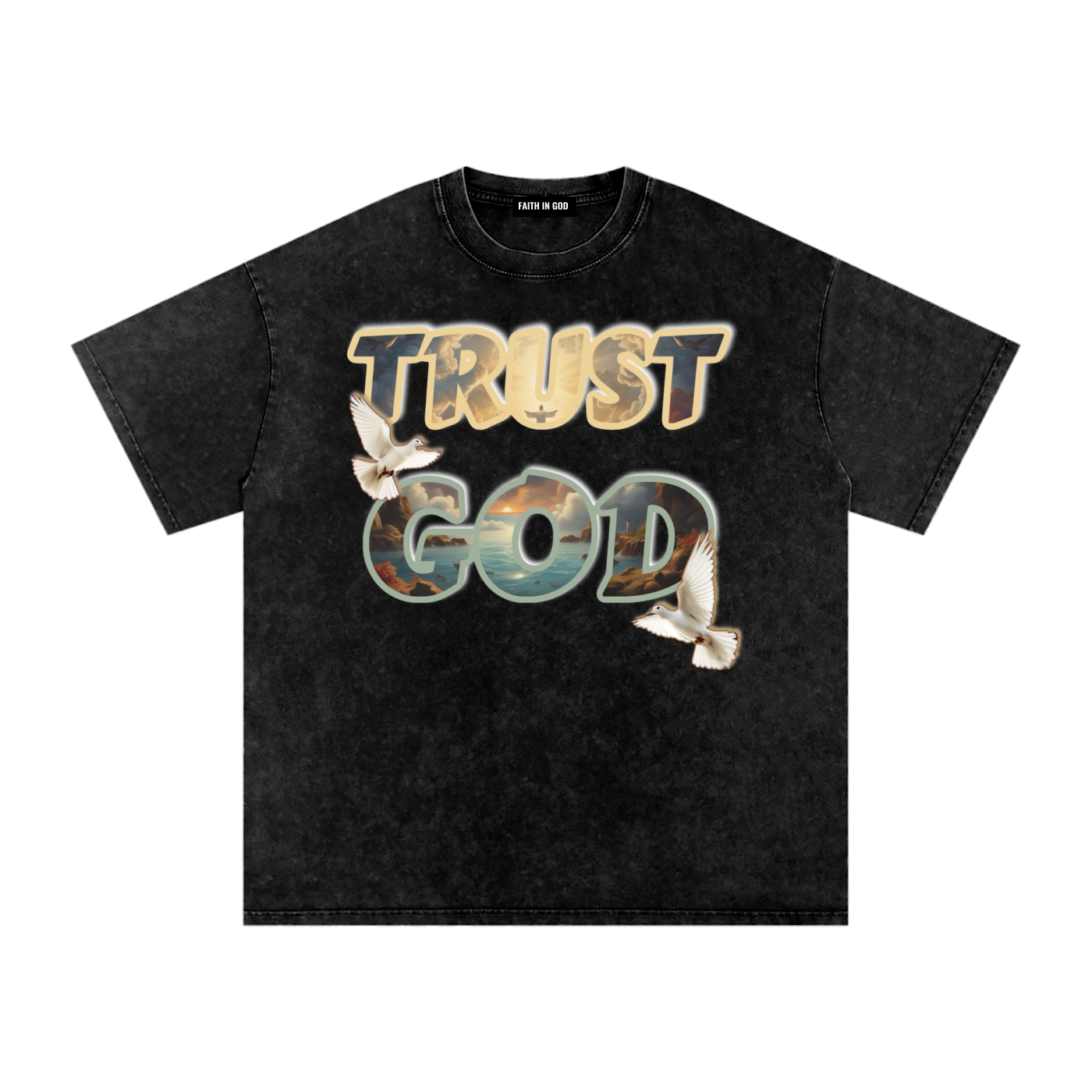 "TRUST GOD" Washed Oversized Cotton T-Shirt