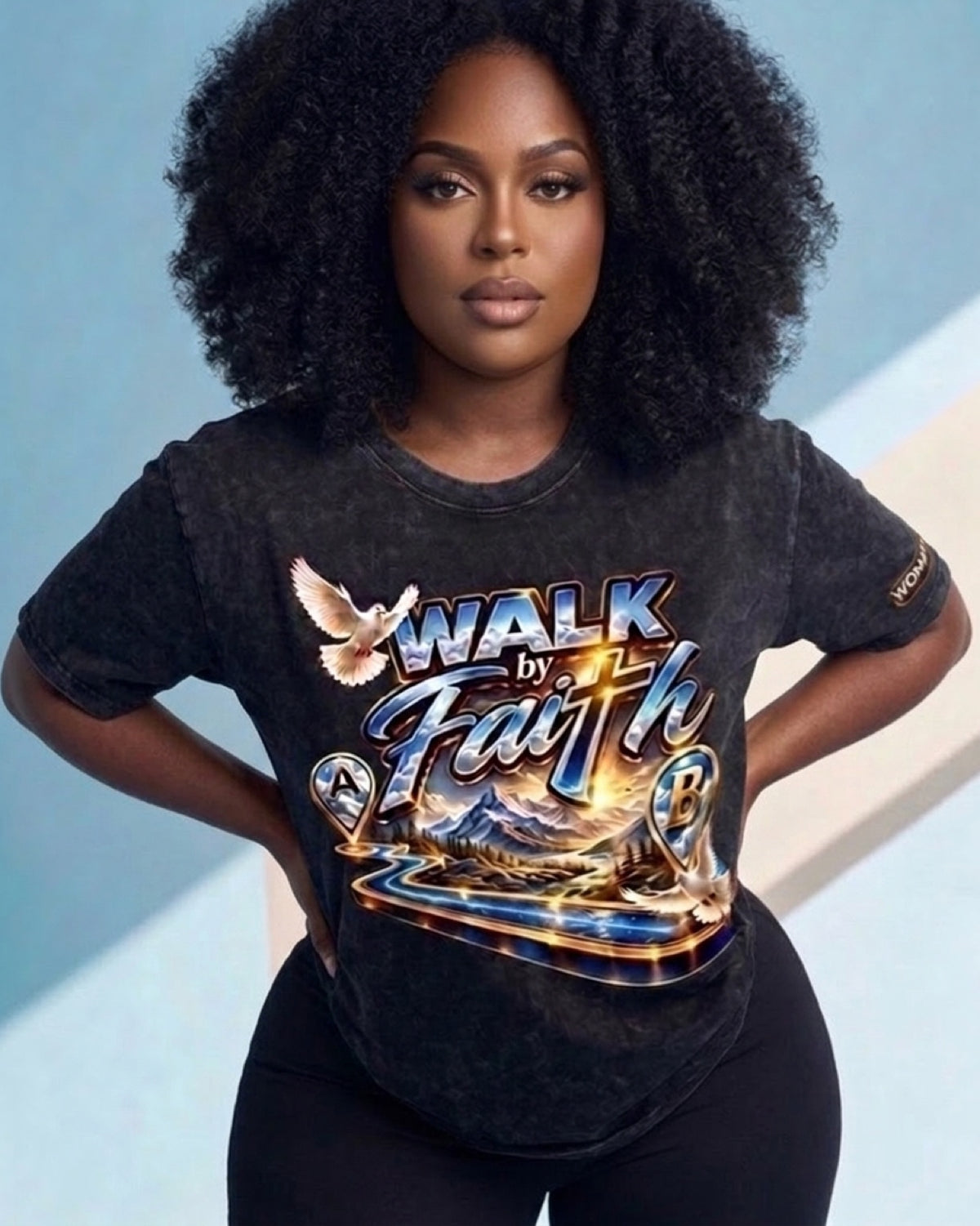 Woman of GOD Walk by Faith Snow Washed Oversized Cotton T-Shirt
