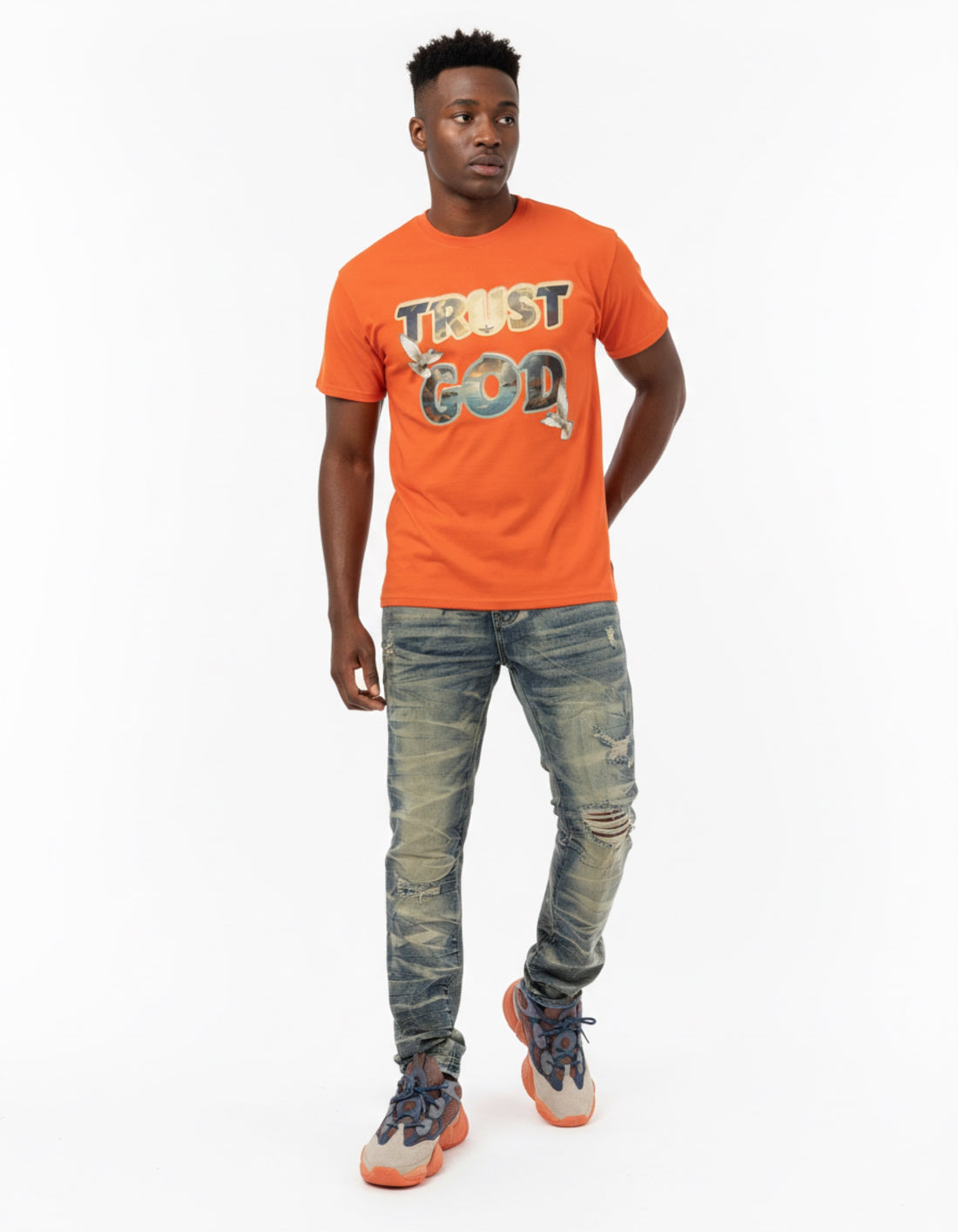 "TRUST GOD" Washed Oversized Cotton T-Shirt