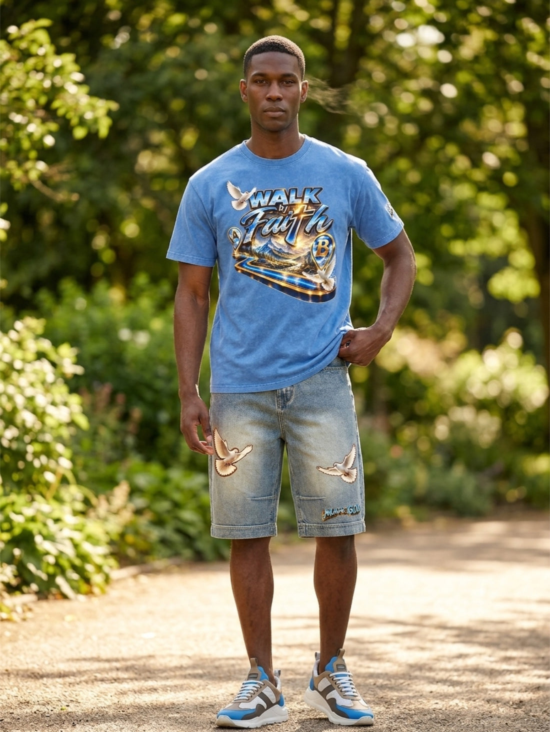 Man of GOD Walk By Faith Snow Washed Oversized Cotton T-Shirt