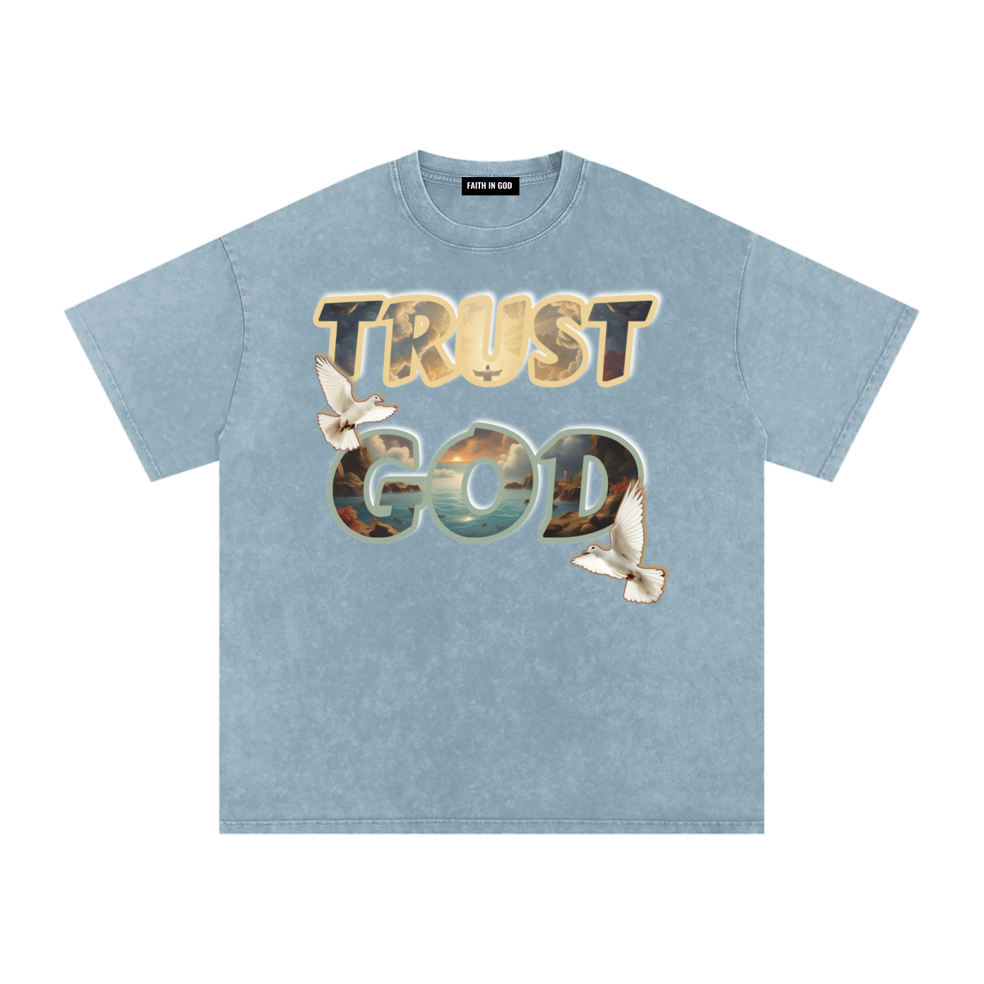 "TRUST GOD" Washed Oversized Cotton T-Shirt