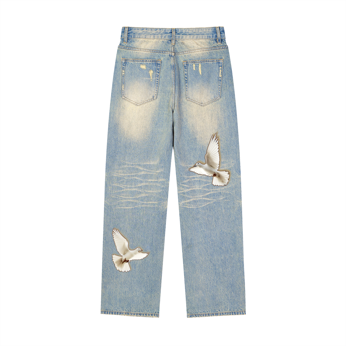 Faith in GOD Sun Fade Raw Hem Denim Jeans