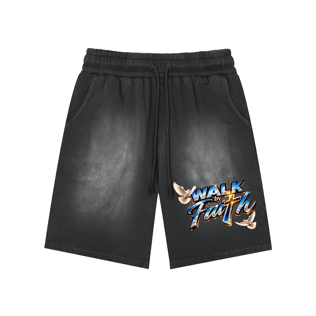Rectangle Patch Monkey Washed Shorts