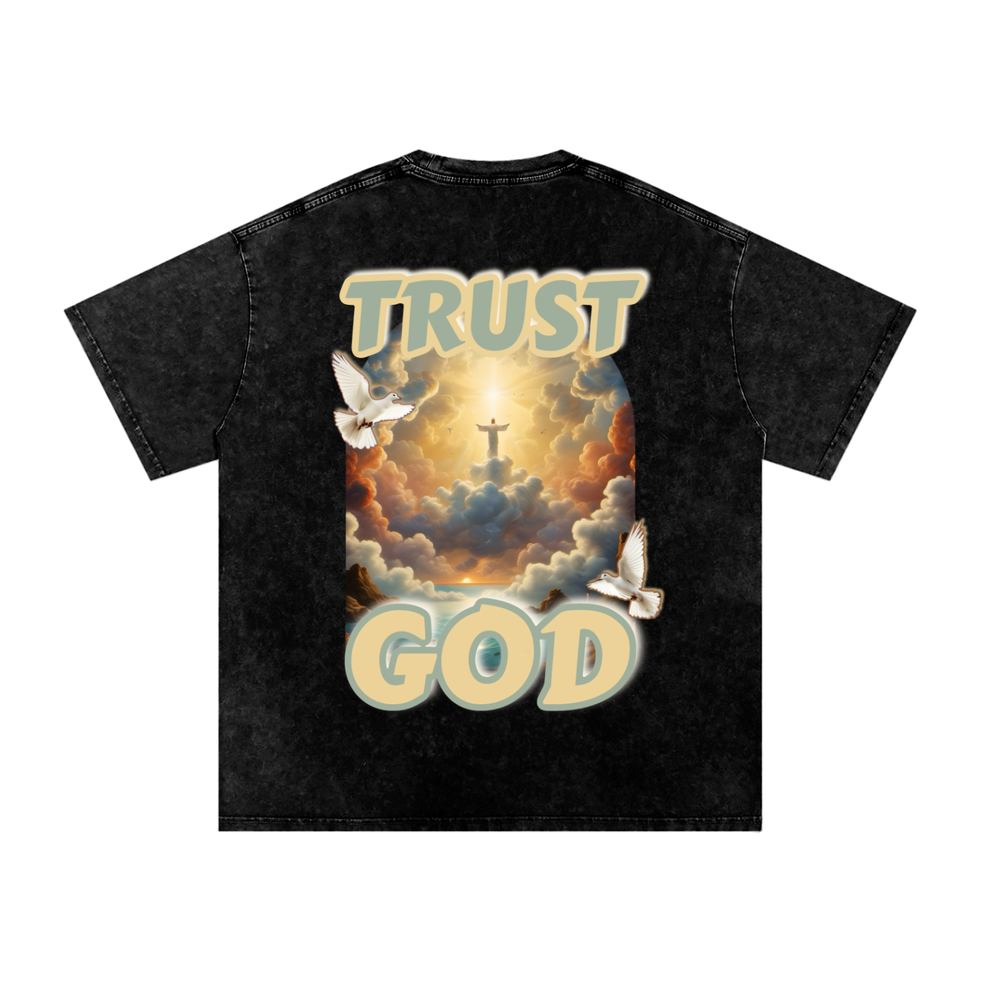 "TRUST GOD" Washed Oversized Cotton T-Shirt