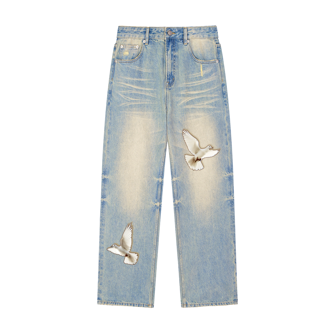 Faith in GOD Sun Fade Raw Hem Denim Jeans