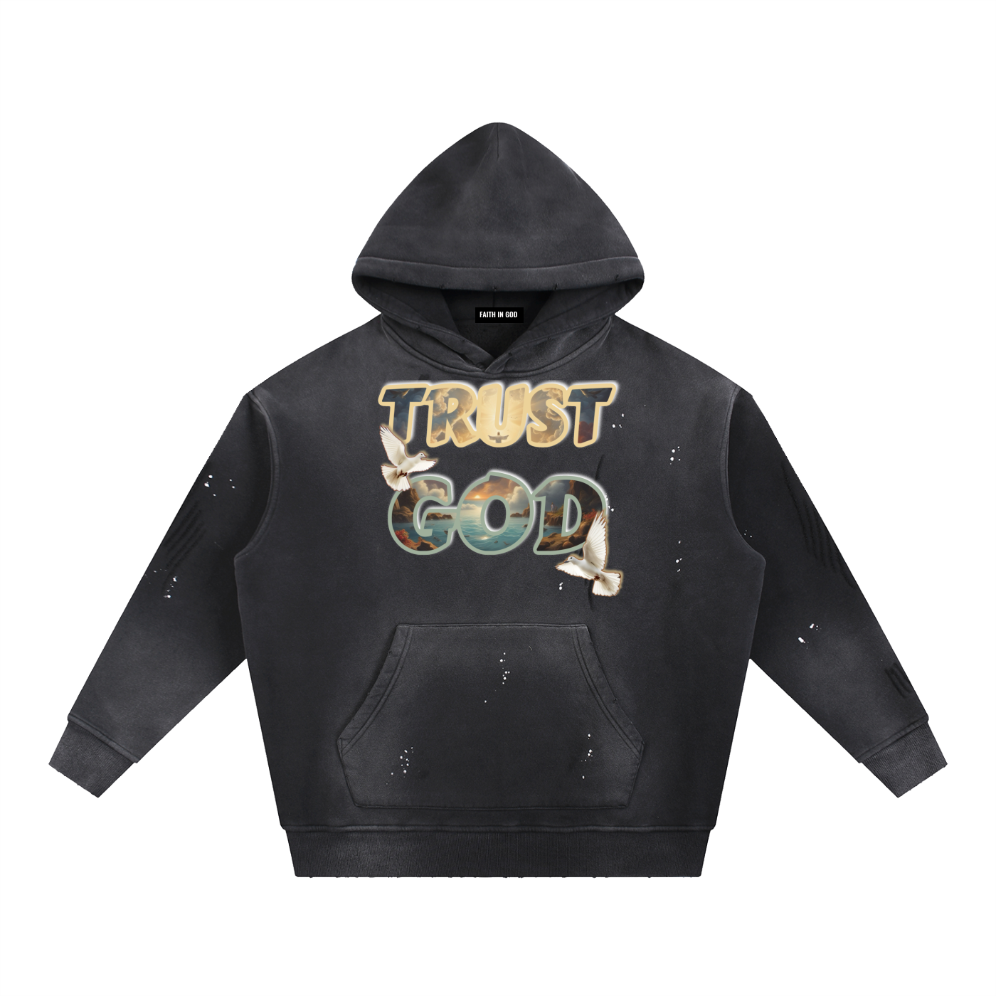 TRUST GOD Vintage Washed Frayed Hoodie