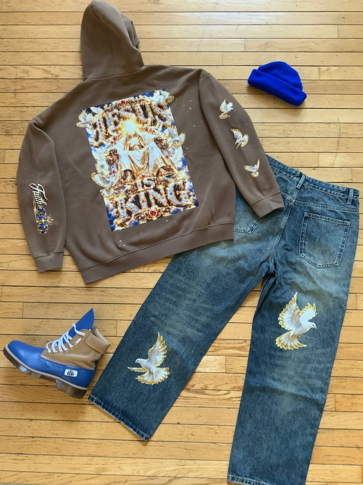 “JESUS IS KING” Vintage Washed Frayed Hoodie