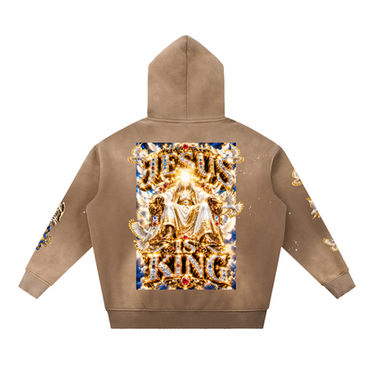 “JESUS IS KING” Vintage Washed Frayed Hoodie