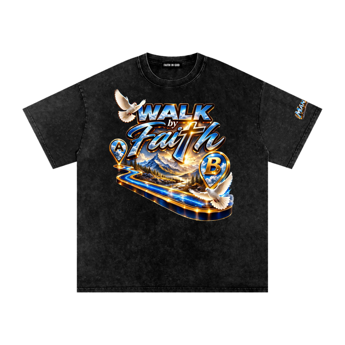 Man of GOD Walk By Faith Snow Washed Oversized Cotton T-Shirt