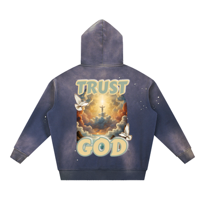 TRUST GOD Vintage Washed Frayed Hoodie