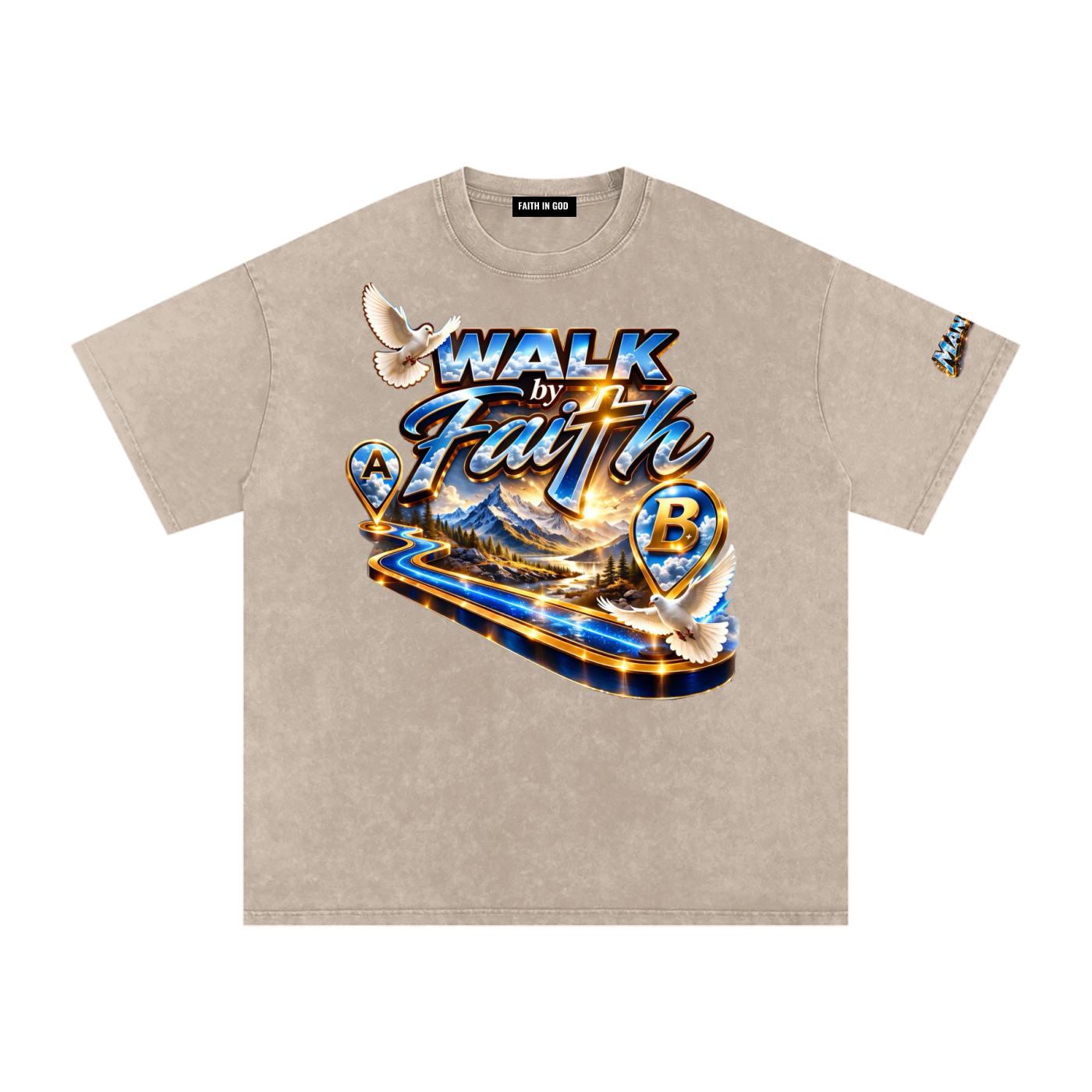 Man of GOD Walk By Faith Snow Washed Oversized Cotton T-Shirt