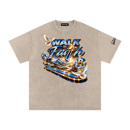 Man of GOD Walk By Faith Snow Washed Oversized Cotton T-Shirt