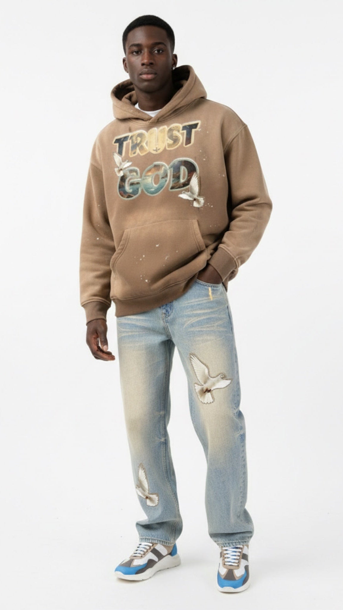 TRUST GOD Vintage Washed Frayed Hoodie