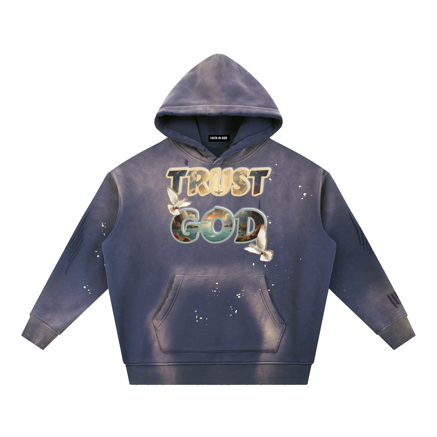 TRUST GOD Vintage Washed Frayed Hoodie