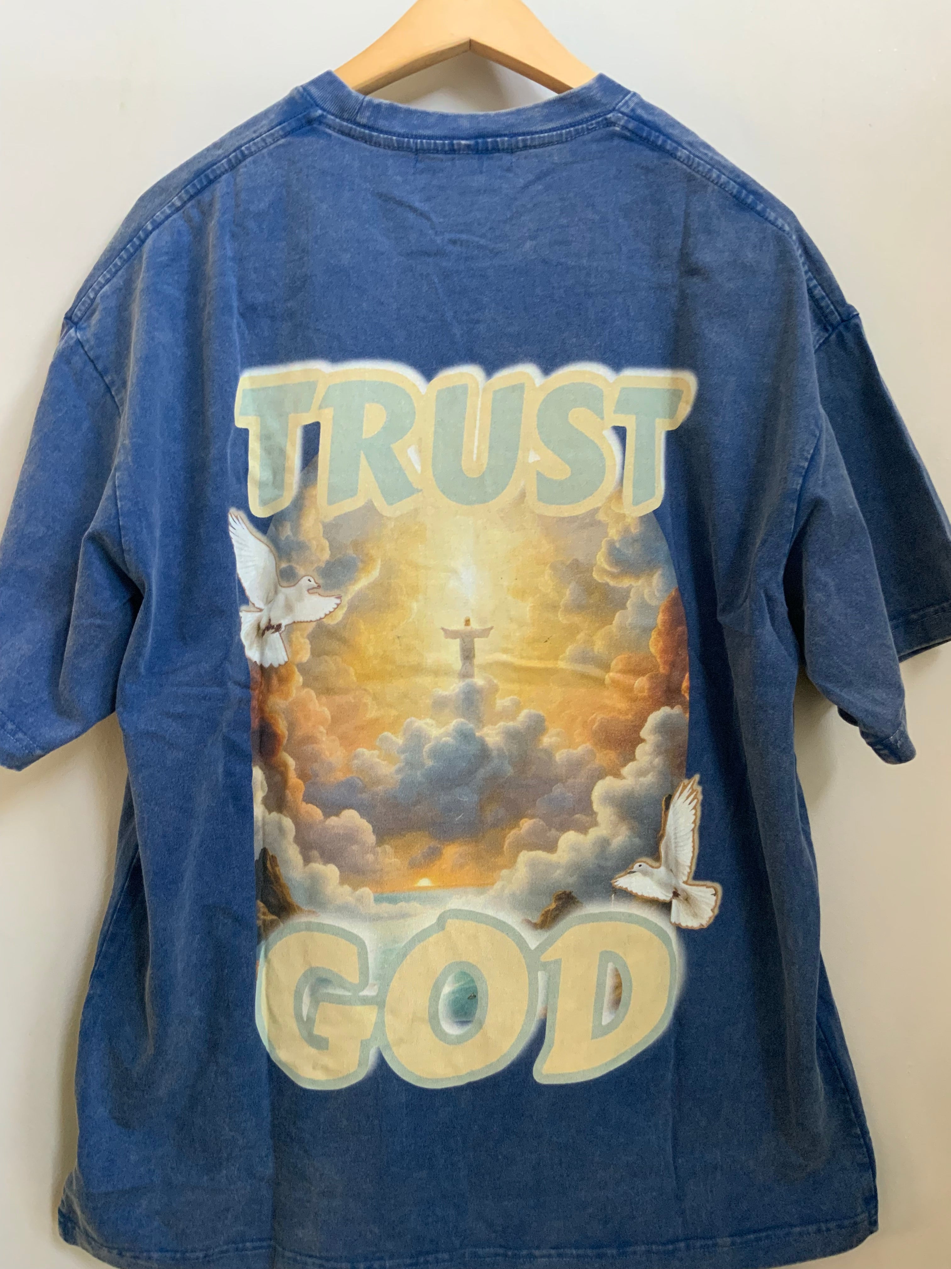 TRUST GOD Washed Oversized Cotton T-Shirt