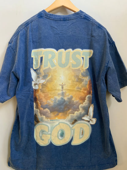 TRUST GOD Washed Oversized Cotton T-Shirt