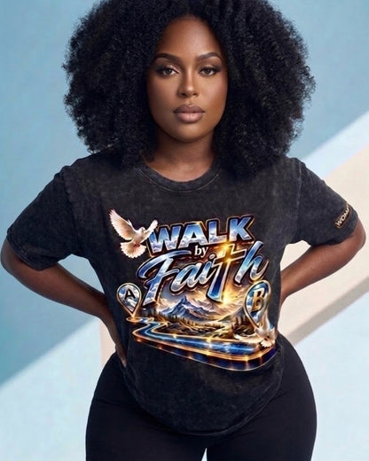 Woman of GOD Walk by Faith Snow Washed Oversized Cotton T-Shirt