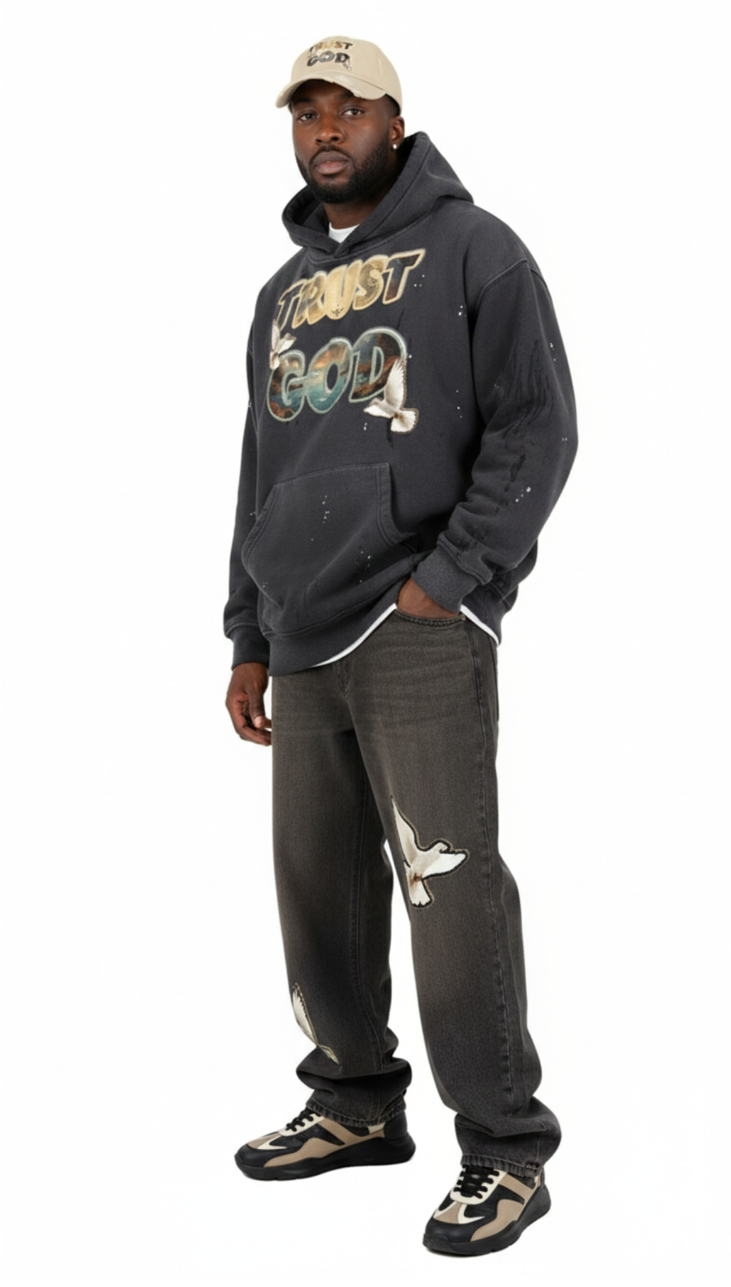 TRUST GOD Vintage Washed Frayed Hoodie