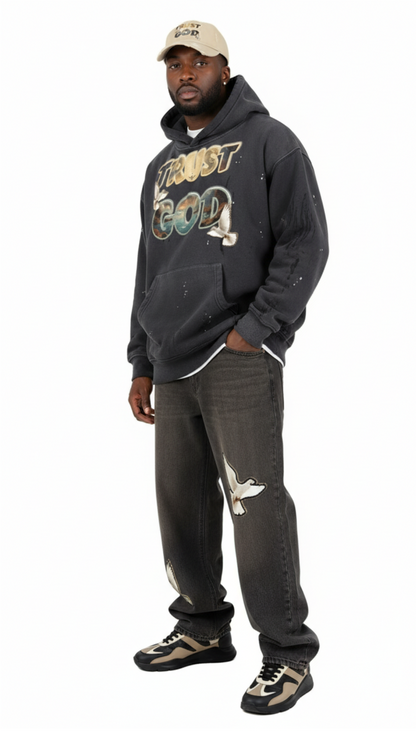 TRUST GOD Vintage Washed Frayed Hoodie