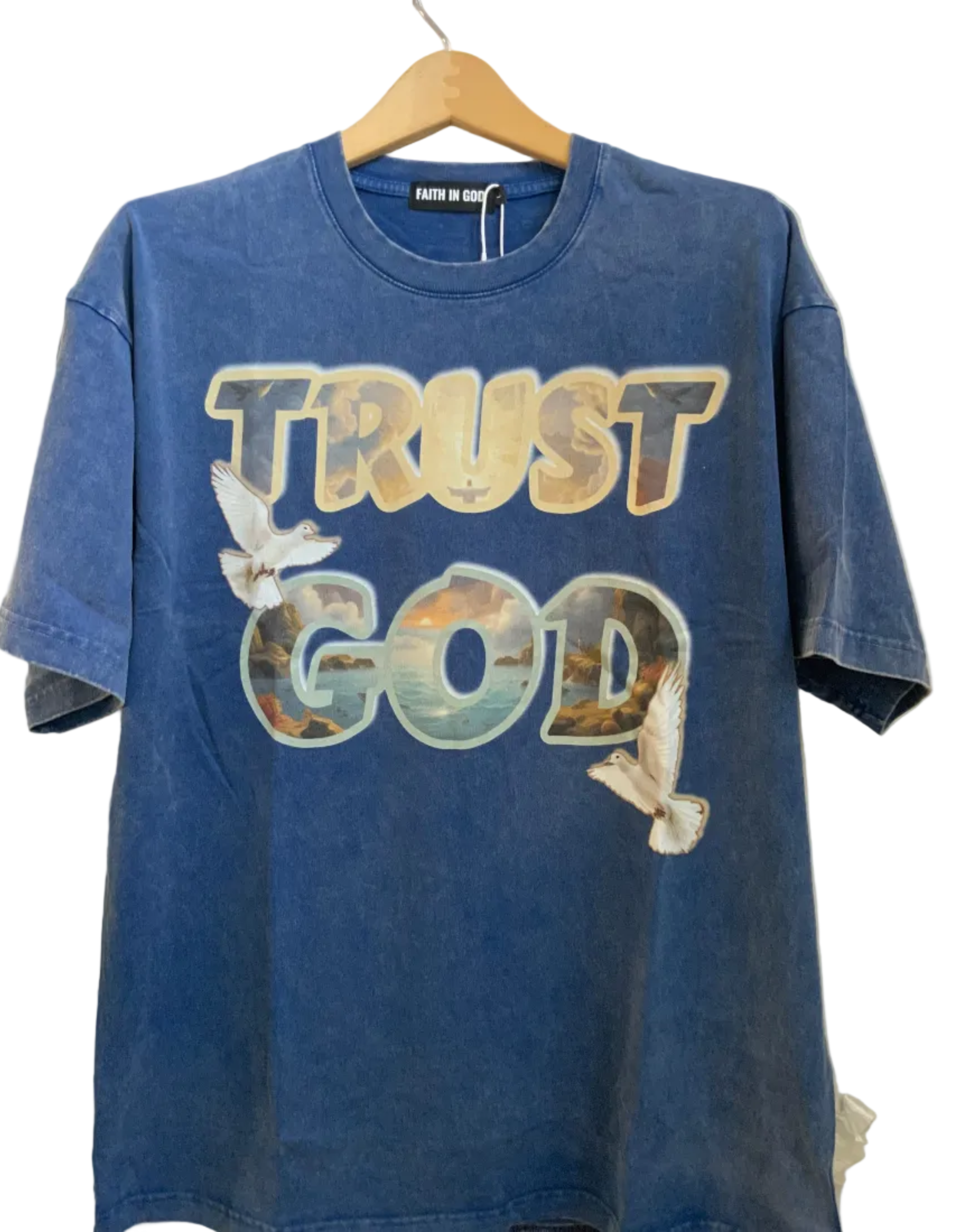 TRUST GOD Washed Oversized Cotton T-Shirt