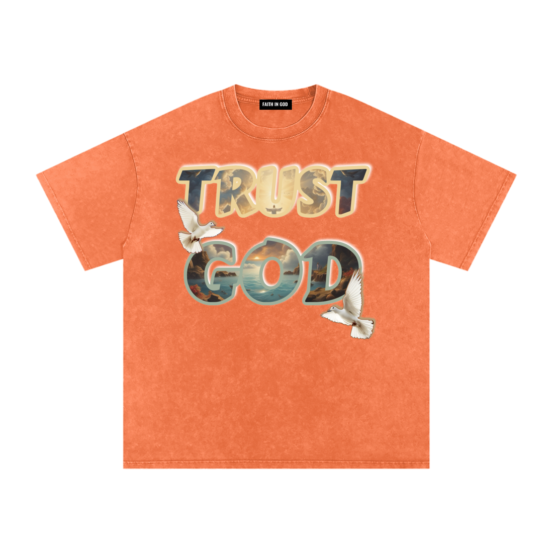 "TRUST GOD" Washed Oversized Cotton T-Shirt