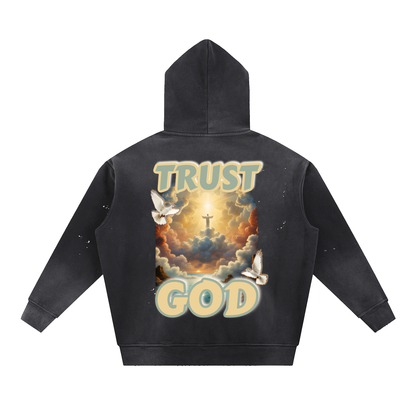 TRUST GOD Vintage Washed Frayed Hoodie