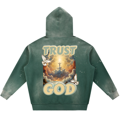 TRUST GOD Vintage Washed Frayed Hoodie