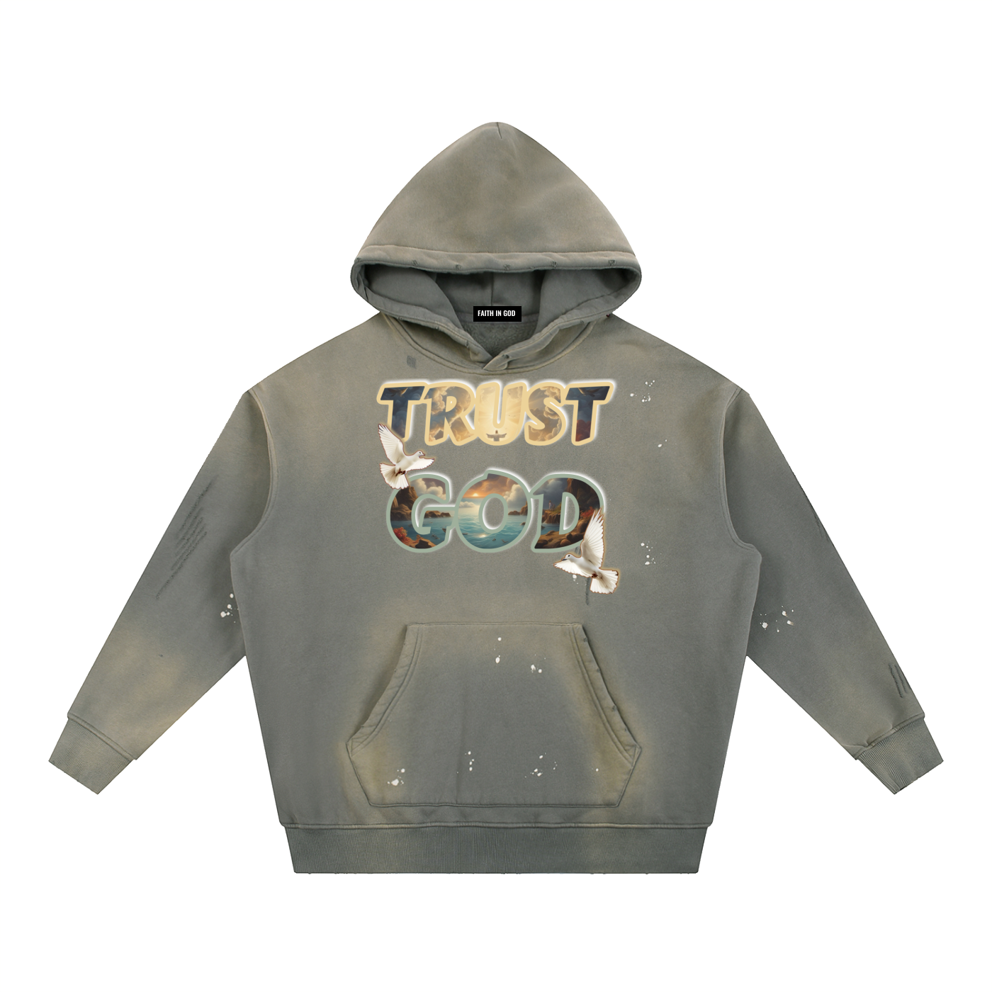 TRUST GOD Vintage Washed Frayed Hoodie