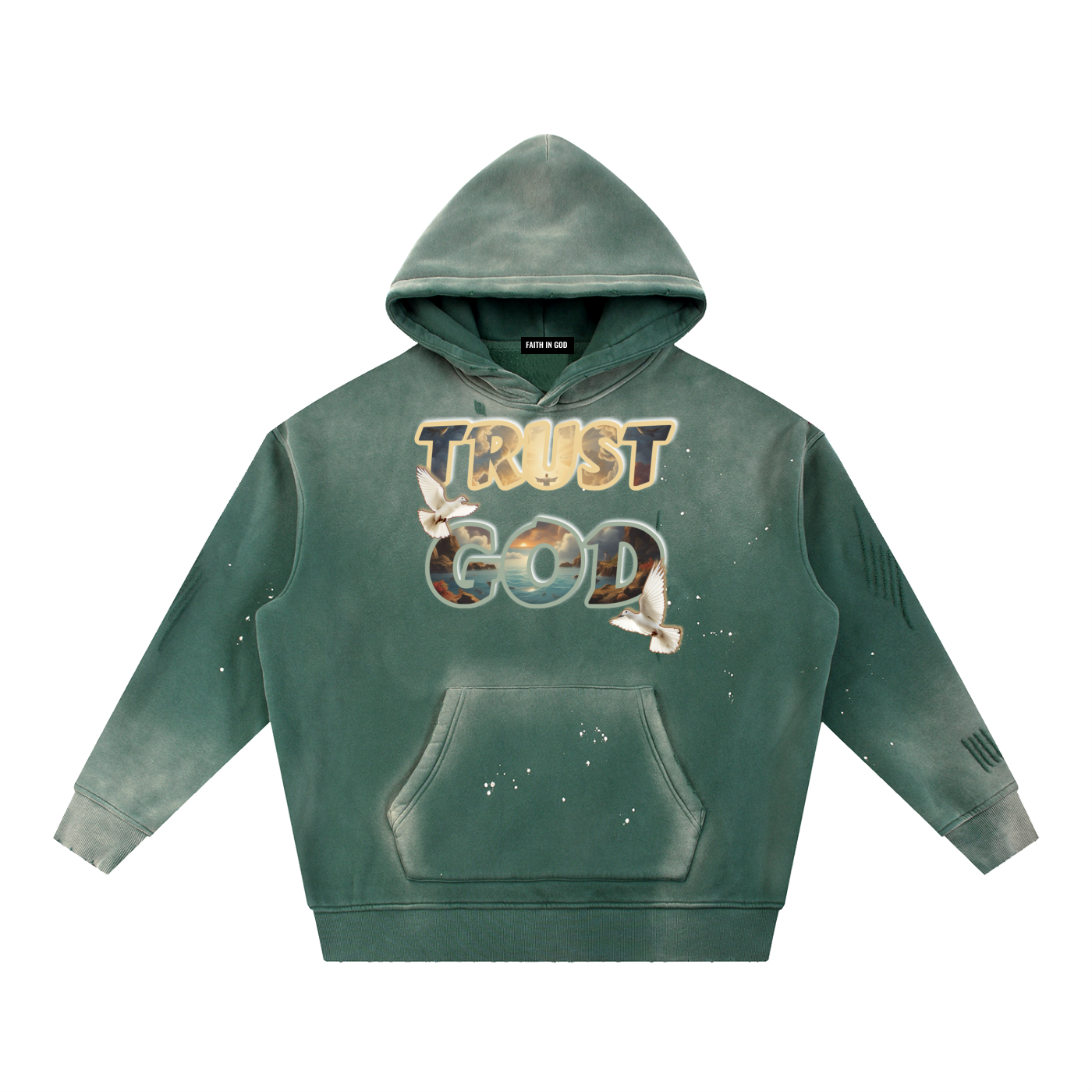 TRUST GOD Vintage Washed Frayed Hoodie